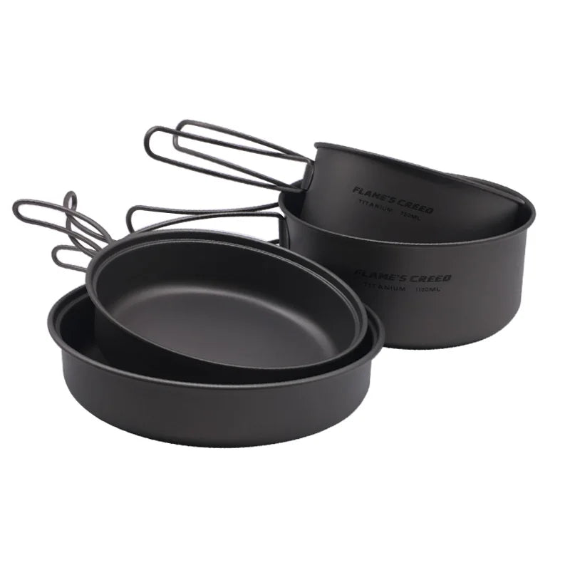 Ultralight Titanium Pan & Bowl Set Folding Handle